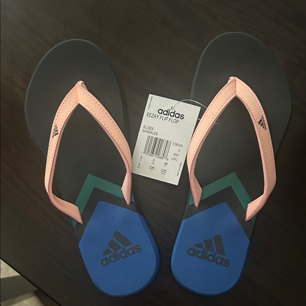 Adidas EEZAY Flip Flops with Pink and Blue Accents